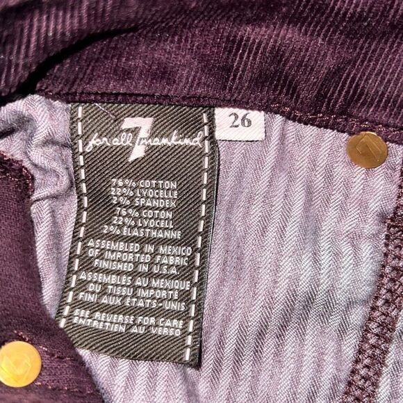 7 For All Mankind 7FAM The Skinny Burgundy Maroon Corduroy Pants Cords sz 26 - Picture 4 of 7